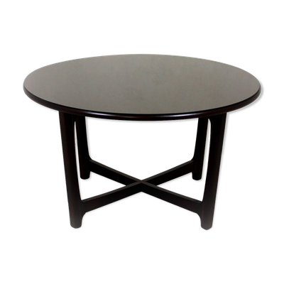 Table basse ronde en bois restaurée, Tchécoslovaquie, années 1970