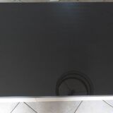 Industrial metal desk from the 70s with three drawers and glass top