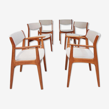 Vtg Mid Century Danish Oak Reupholstered Linen Set 6 Dining Chairs Scandi #470