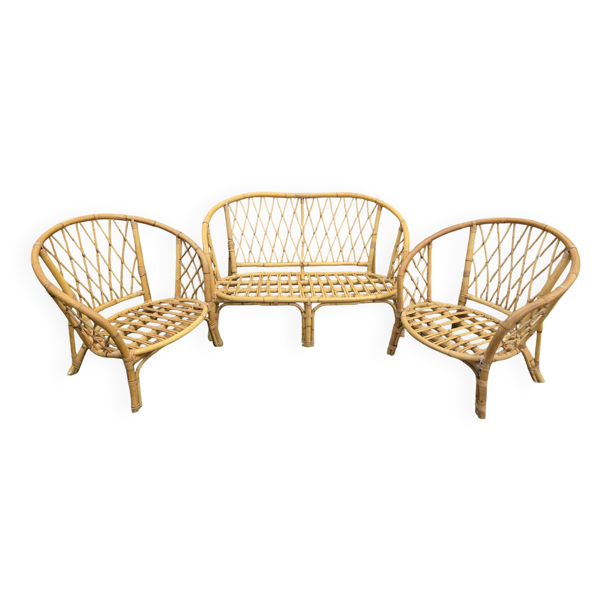 Salon de jardin Vintage en bambou et rotin - Années 60/70