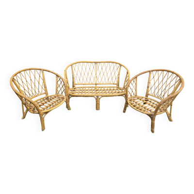 Salon de jardin Vintage en bambou et rotin - Années 60/70