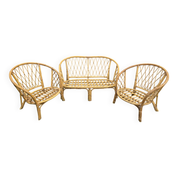 Salon de jardin Vintage en bambou et rotin - Années 60/70