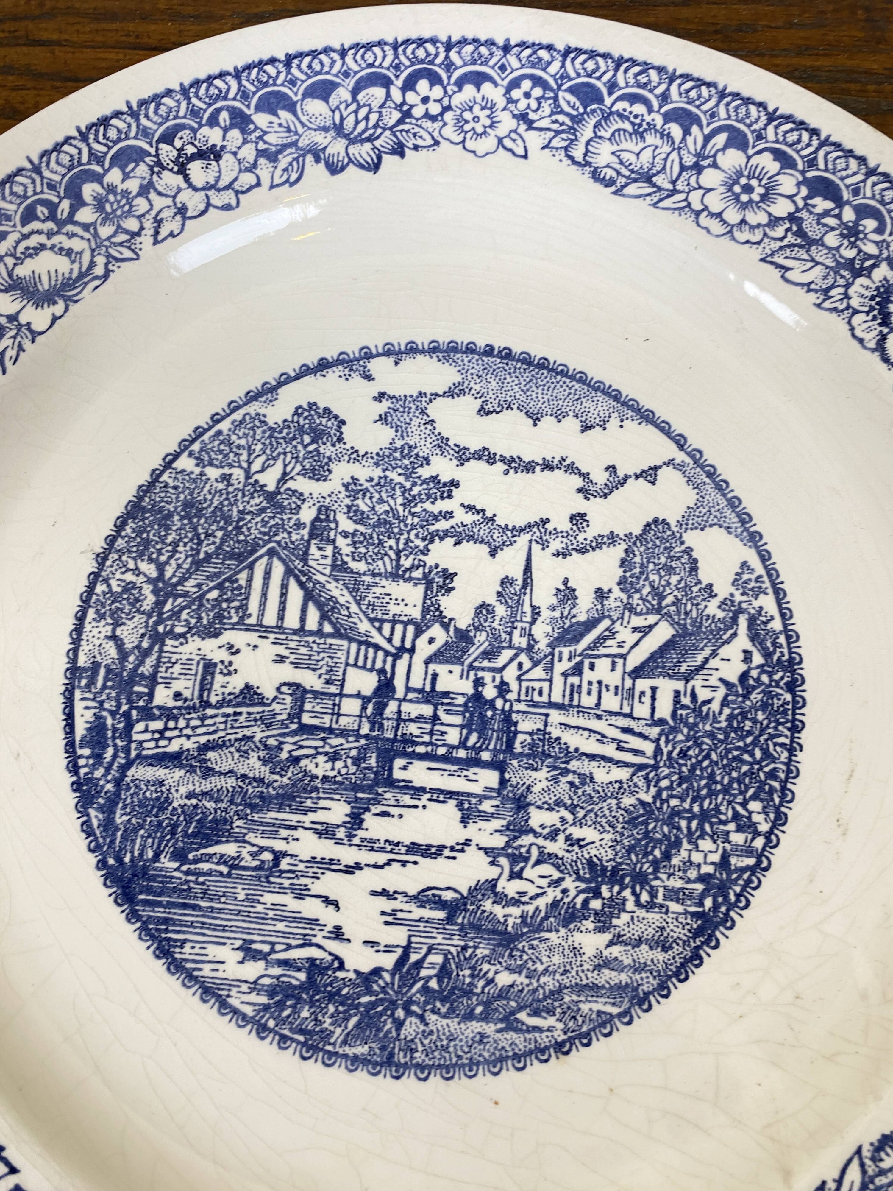 Large blue and white porcelain plate 20th art nouveau