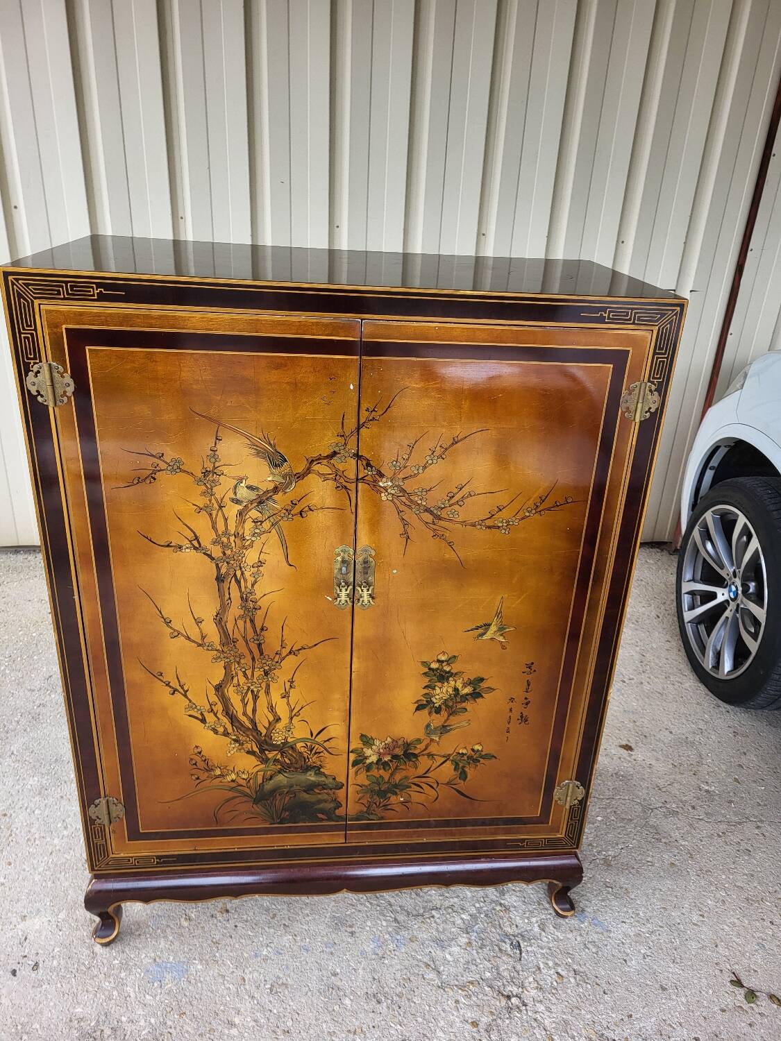 Chinese lacquered TV cabinet L 1m H 1.34m D 0.50m