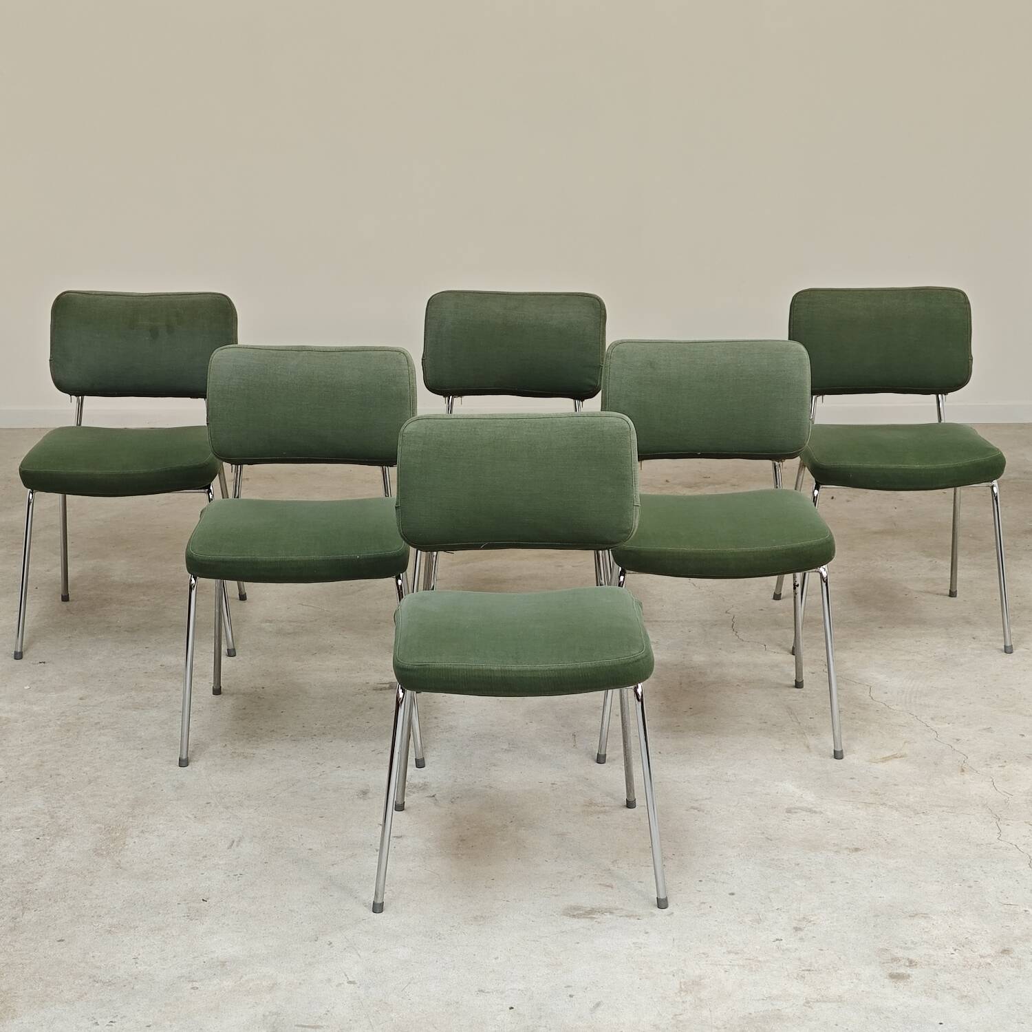 André Simard green velvet chairs for Airborne 1960, set of 6