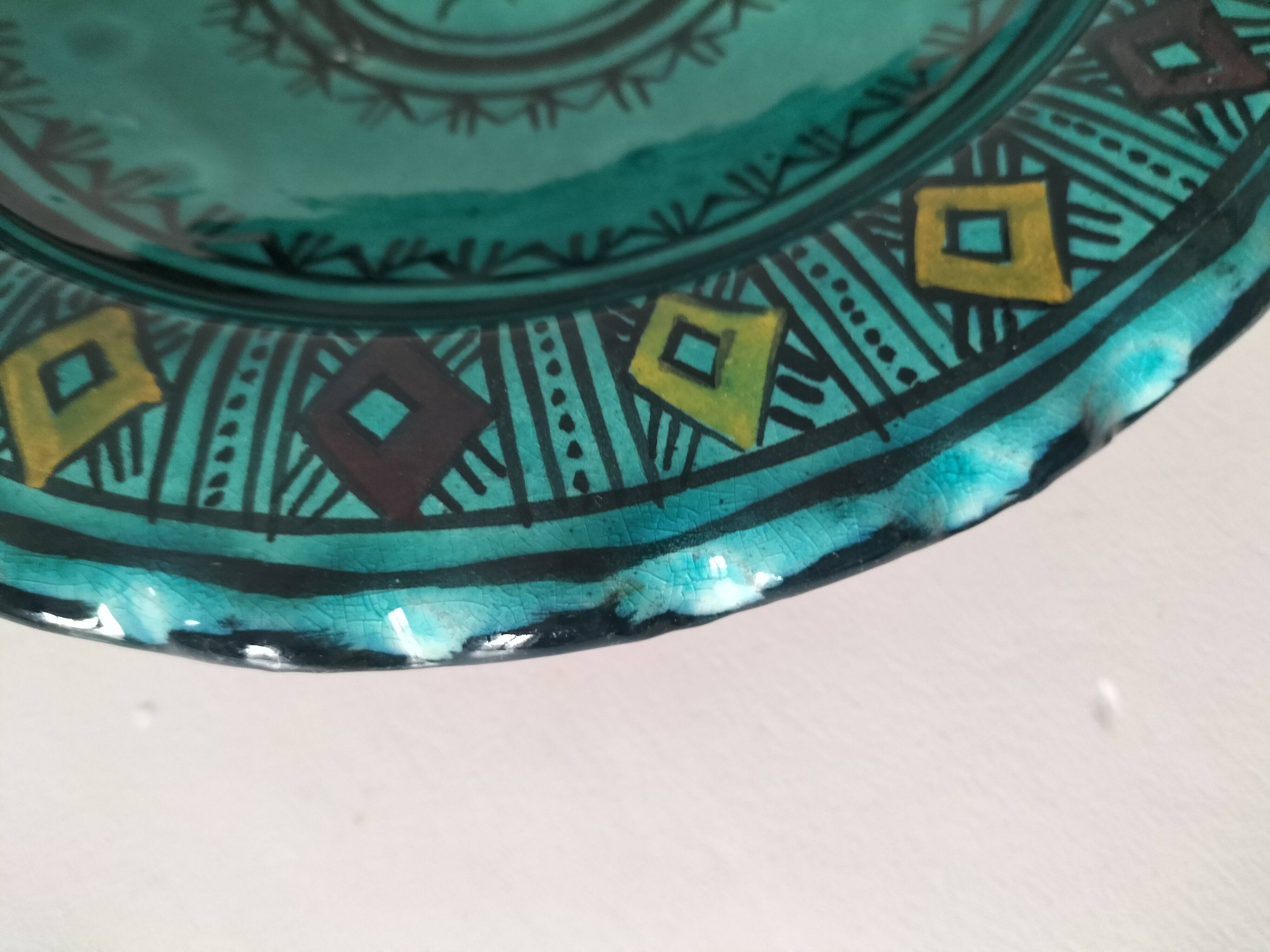Moroccan handmade turquoise earthenware plate – Safi