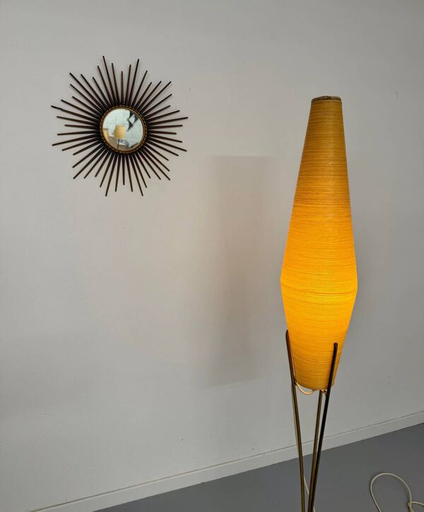 Ancien lampadaire amphore laiton et fibre design des années 60 vintage