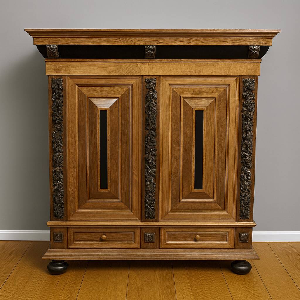 Dutch Renaissance-style cushion cabinet in solid wood