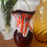 Vallauris vase in brown and orange fat lava