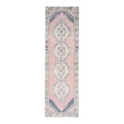 Vintage Turkish Hand-Knotted Wool Cotton Pink Runner Rug 84x281