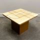 Graphic travertine tile coffee table on oak base, 1970s