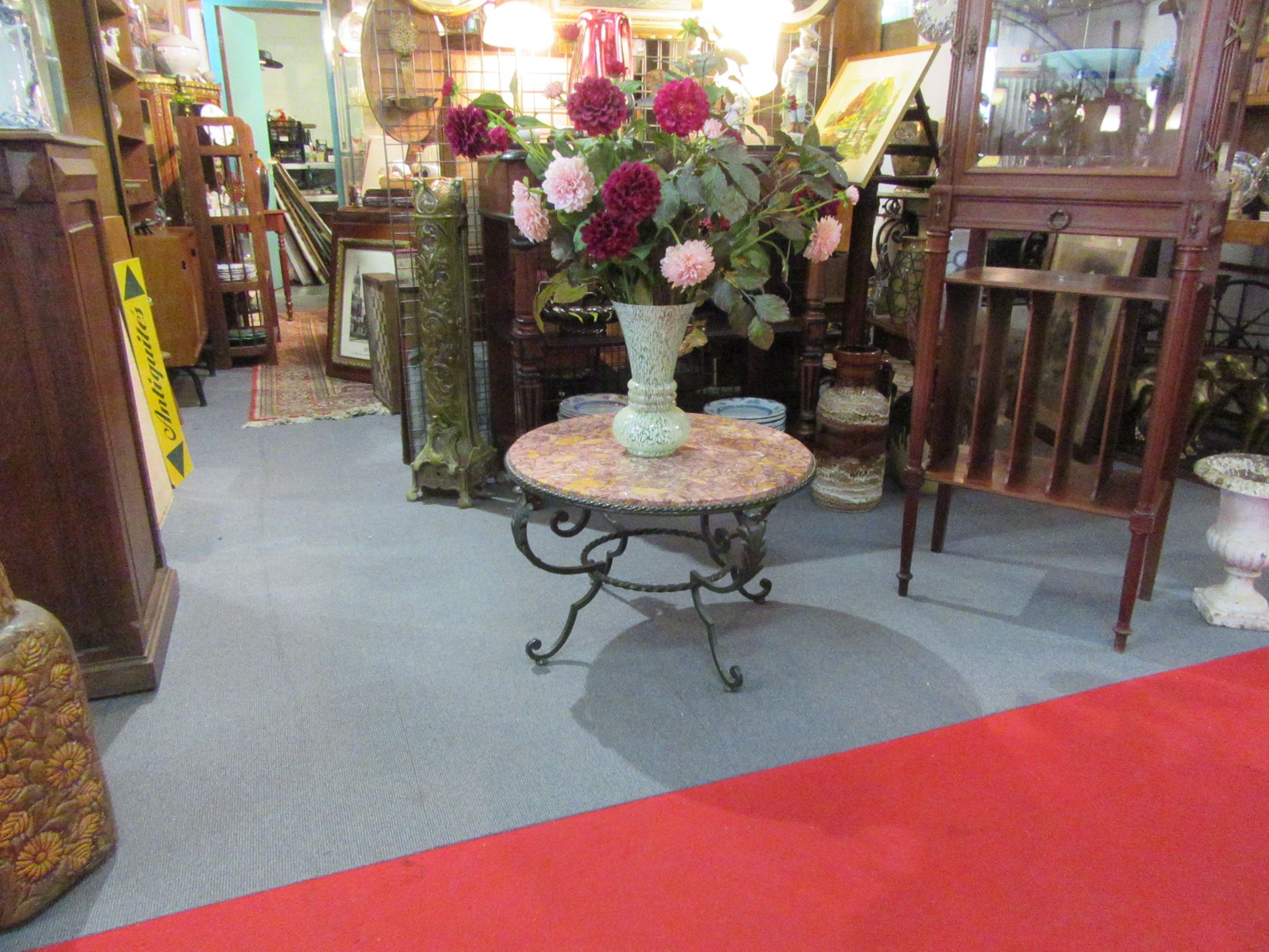 Low wrought iron 1950 marble top side table