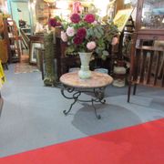 Low wrought iron 1950 marble top side table