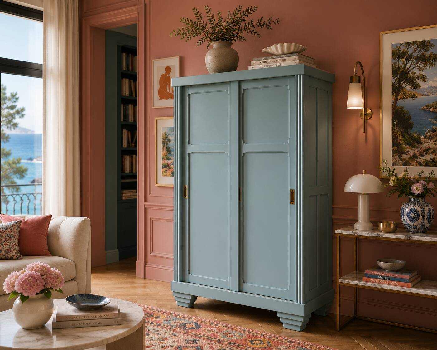 Parisian Art Deco wardrobe with sliding doors.
