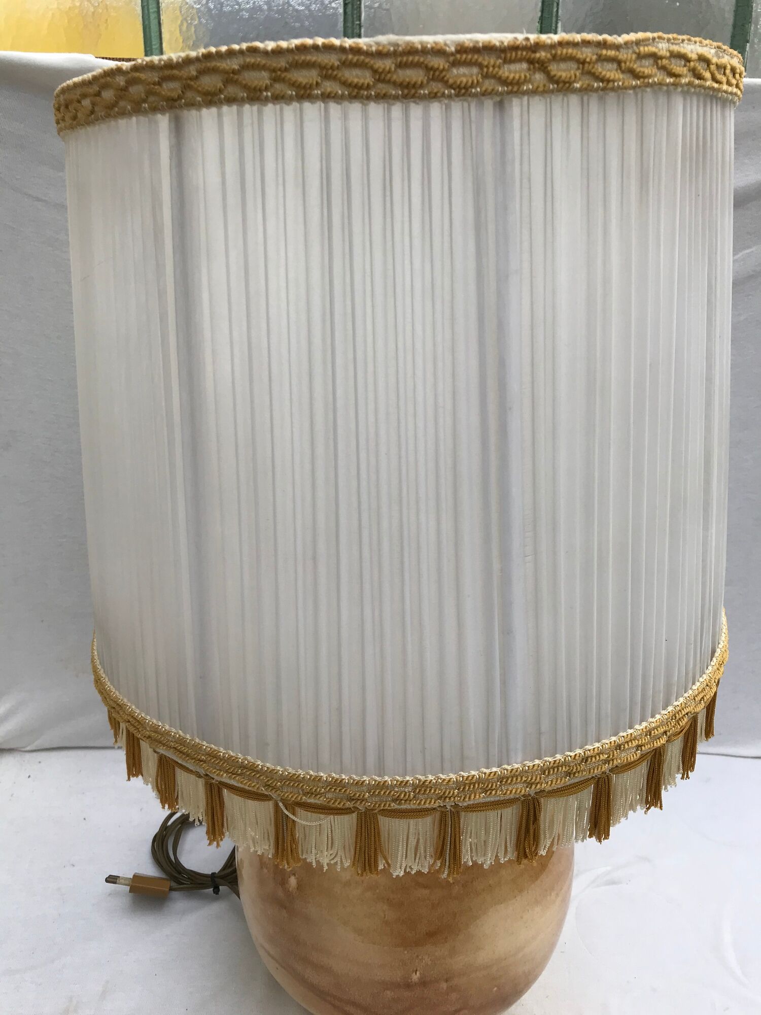 Former lamp Louis Thiam Nancy ceramics beige - abat-day vintage white fabric