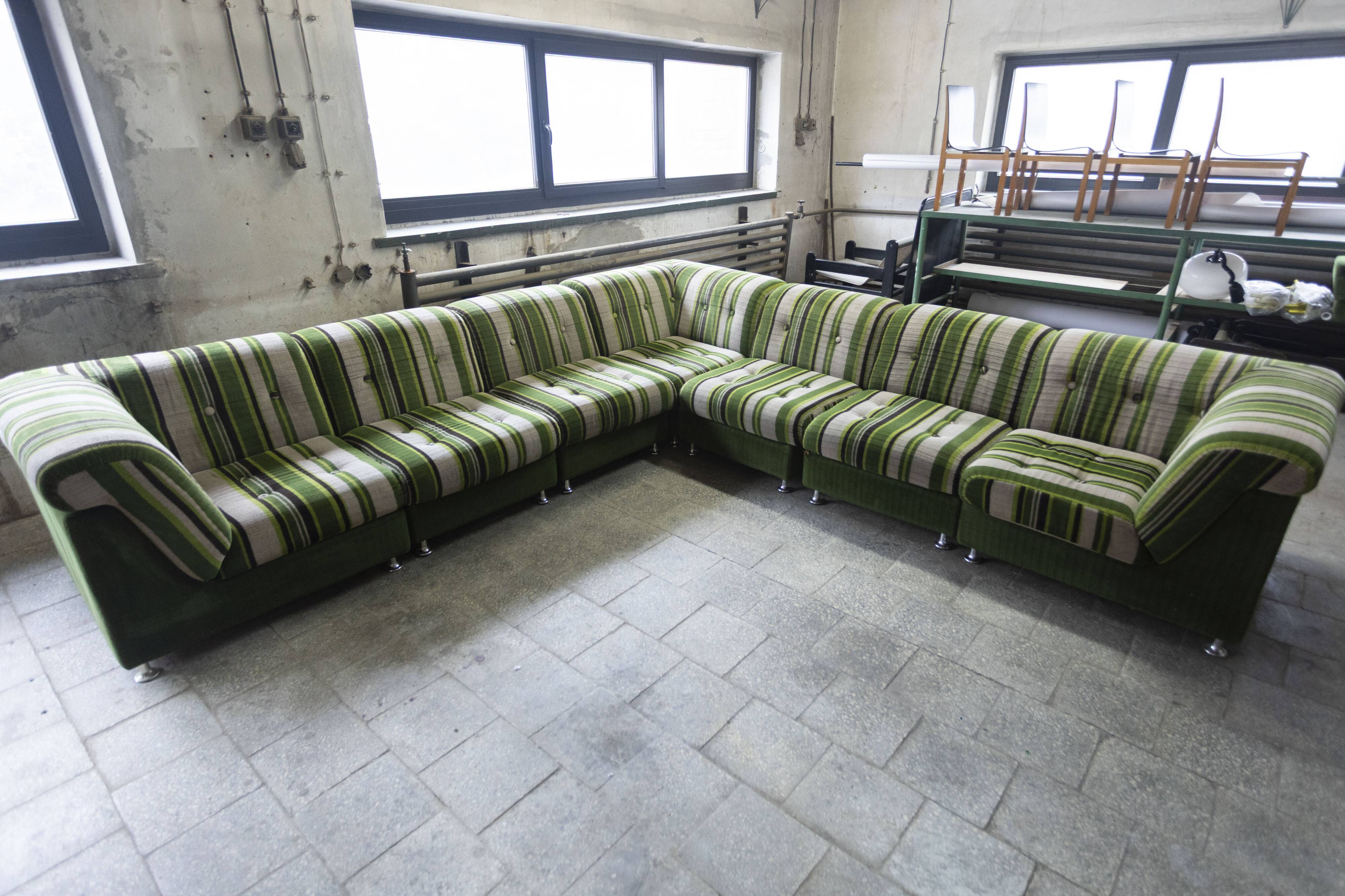 Large 7 piece modular / sectional sofa in striped upholstery, Germany, 70s