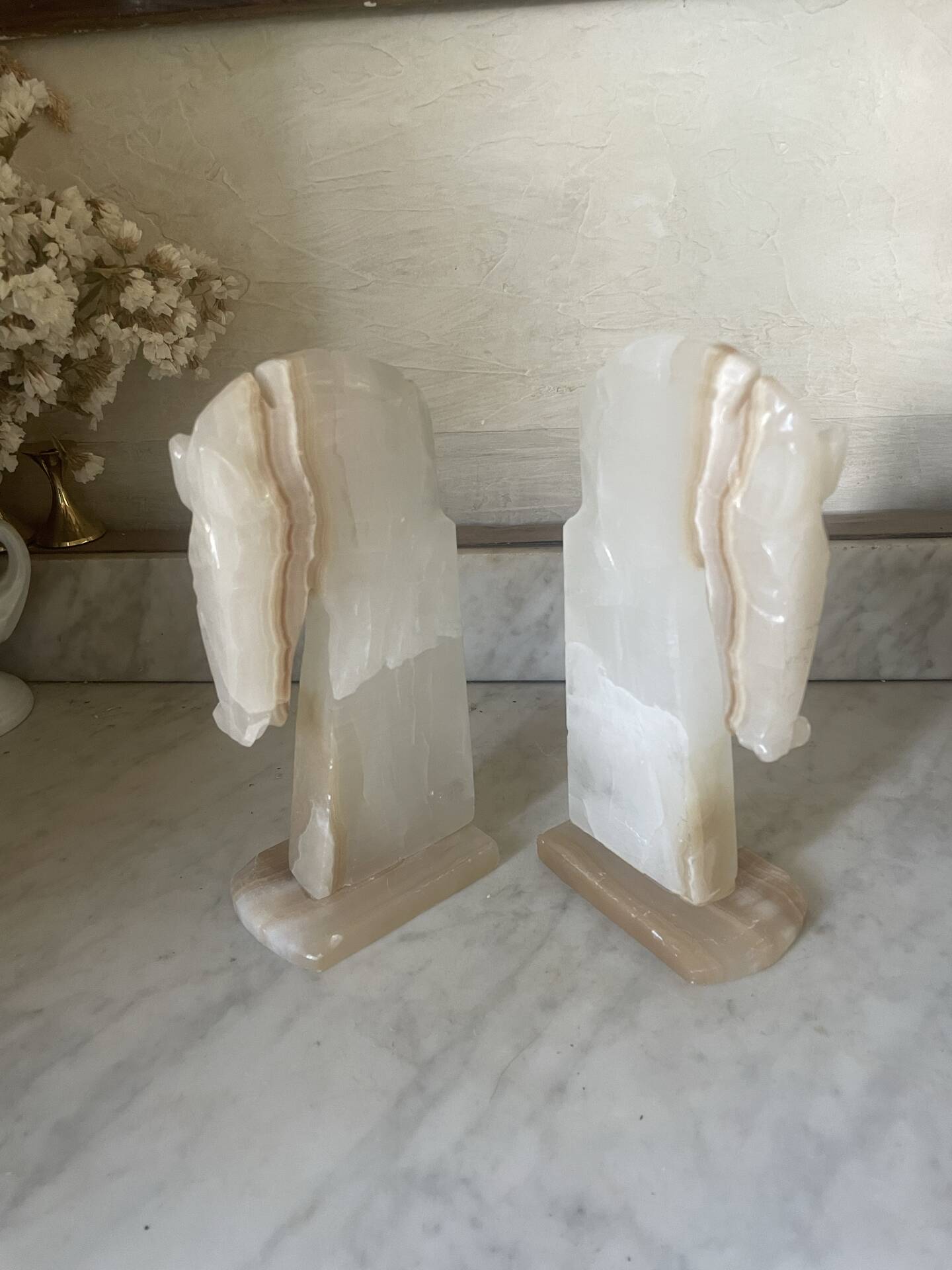 Pair of vintage onyx horse head bookends