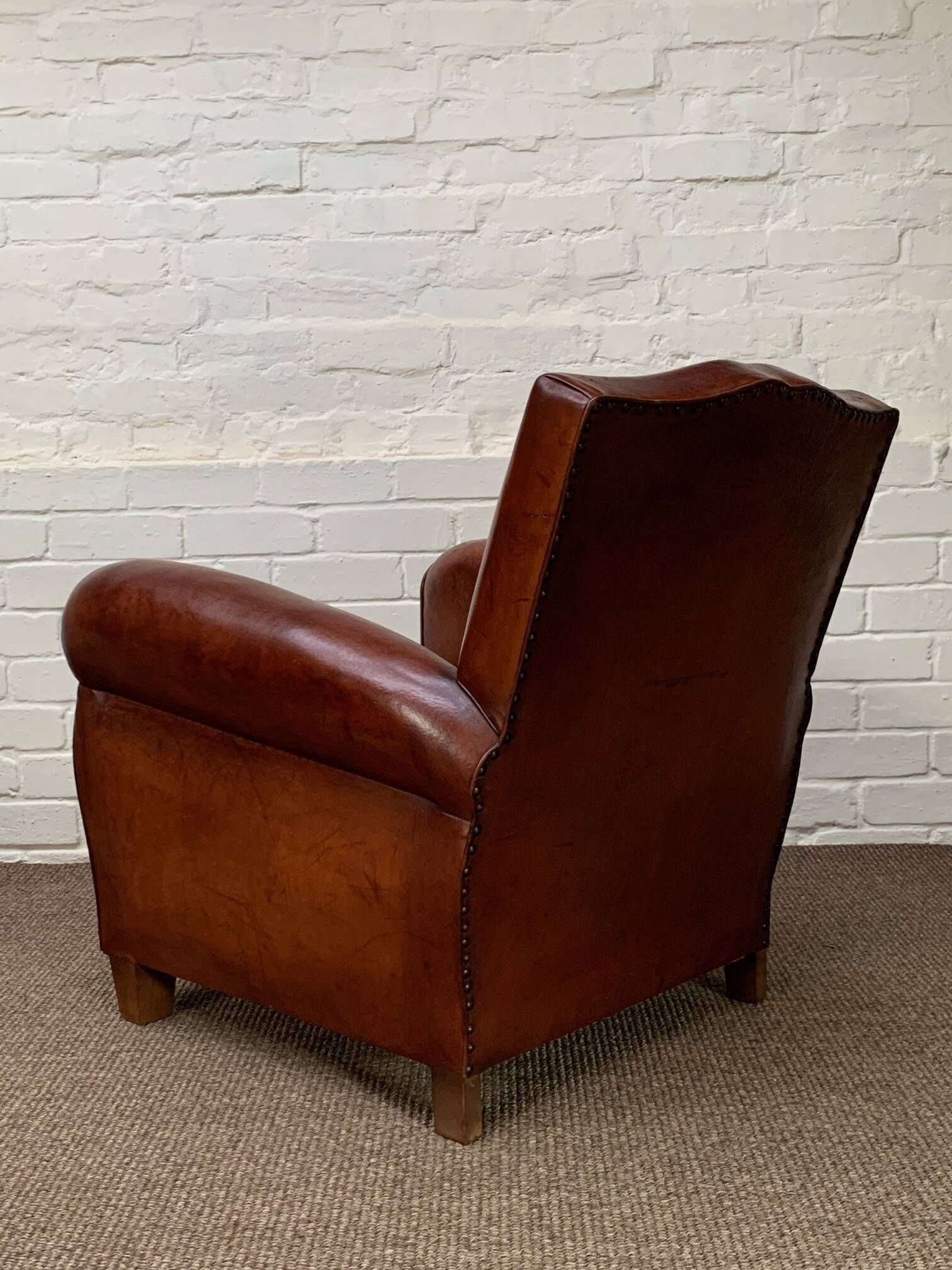 A Beautiful French Leather Club Chair, Moustache Model Circa 1950's