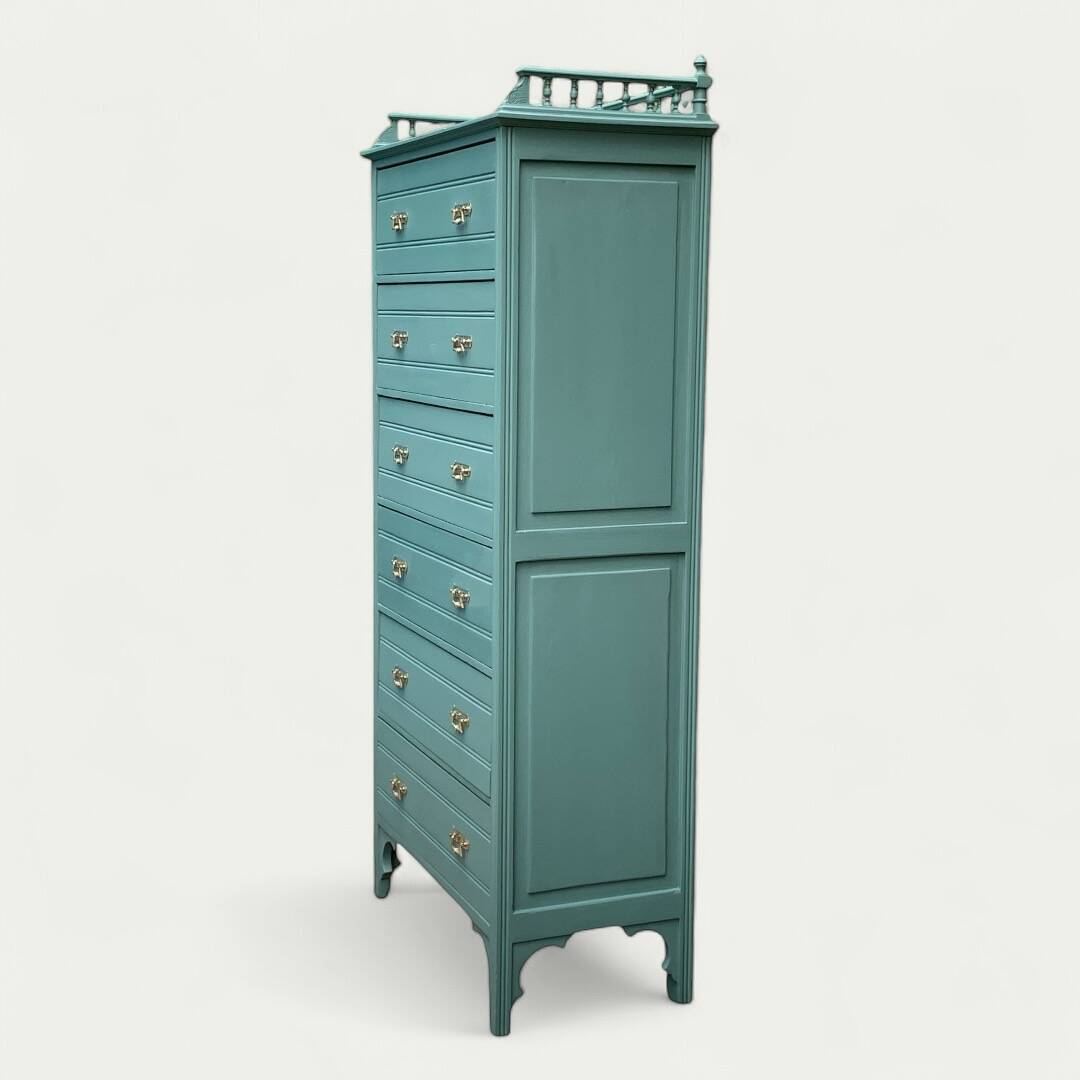 Old grey green high chest of drawers H160
