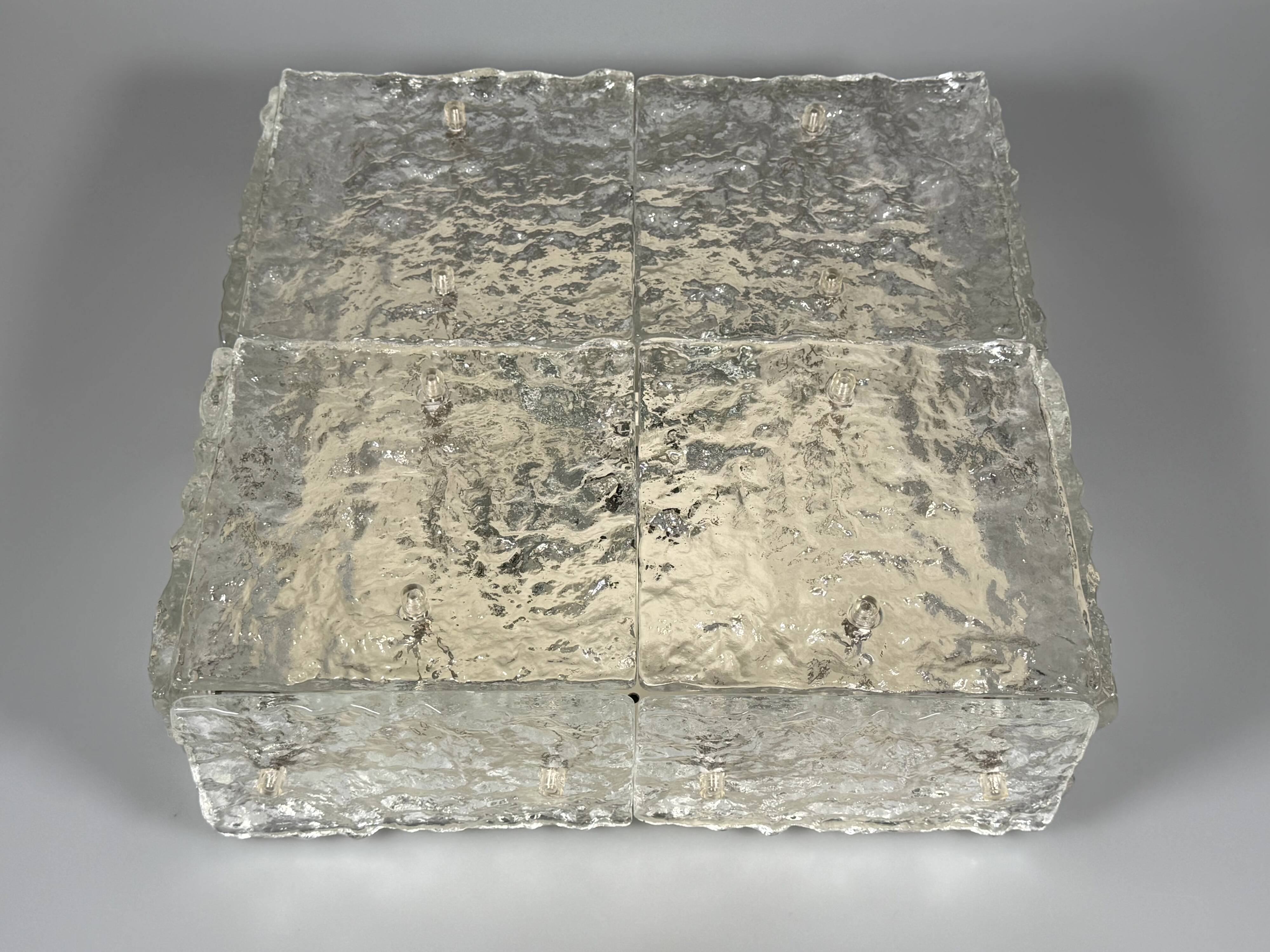 1960s 1970s Ice Glass Flush Mount Plafoniere by Kalmar Franken KG Austria