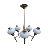 Brass opaline chandelier 1950