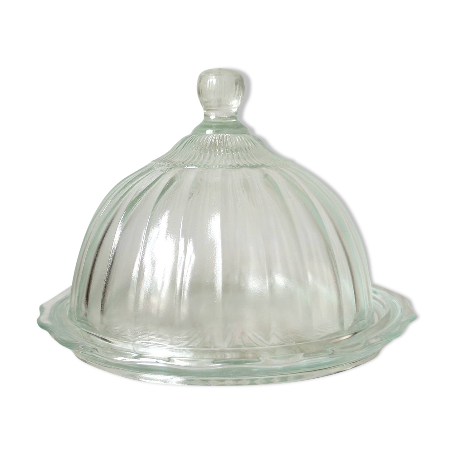 Bell & tray in chiseled & molded glass