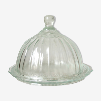 Bell & tray in chiseled & molded glass