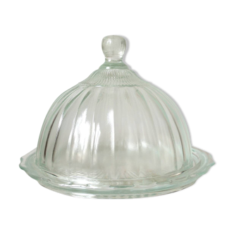 Bell & tray in chiseled & molded glass