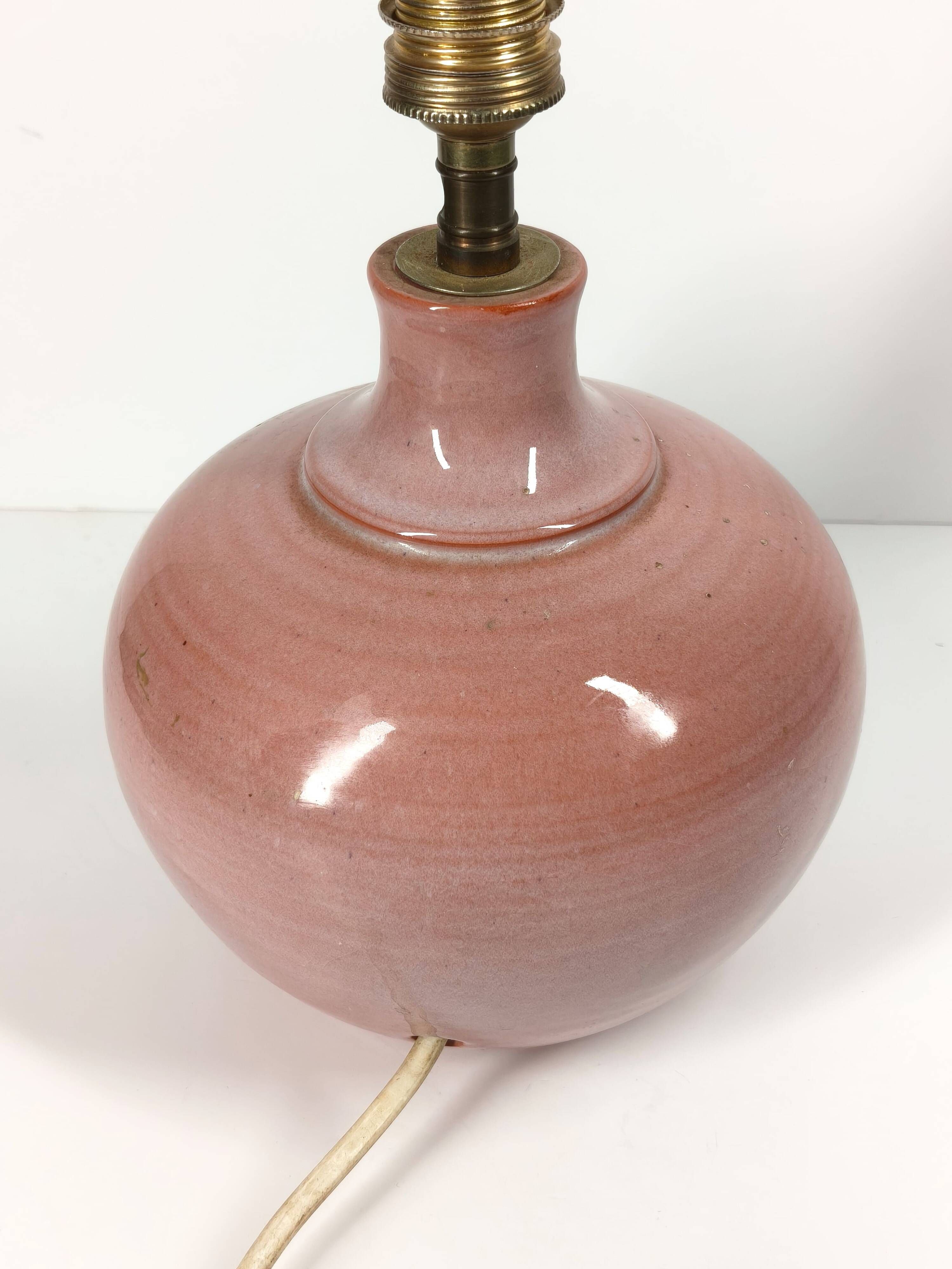Lampe en céramique émaillée rose poudré
