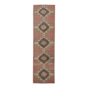 1970s Turkish Oushak Handmade Wool Cotton Orange Runner Rug 84x306