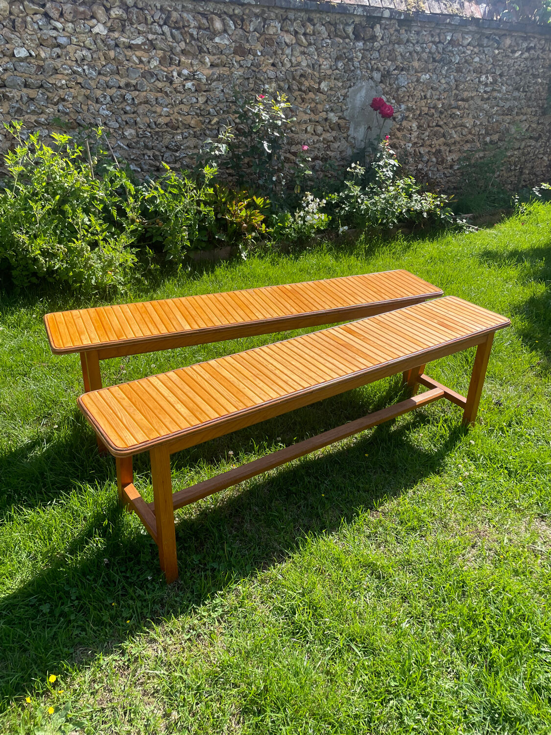 Pair of vintage 1970 pine benches