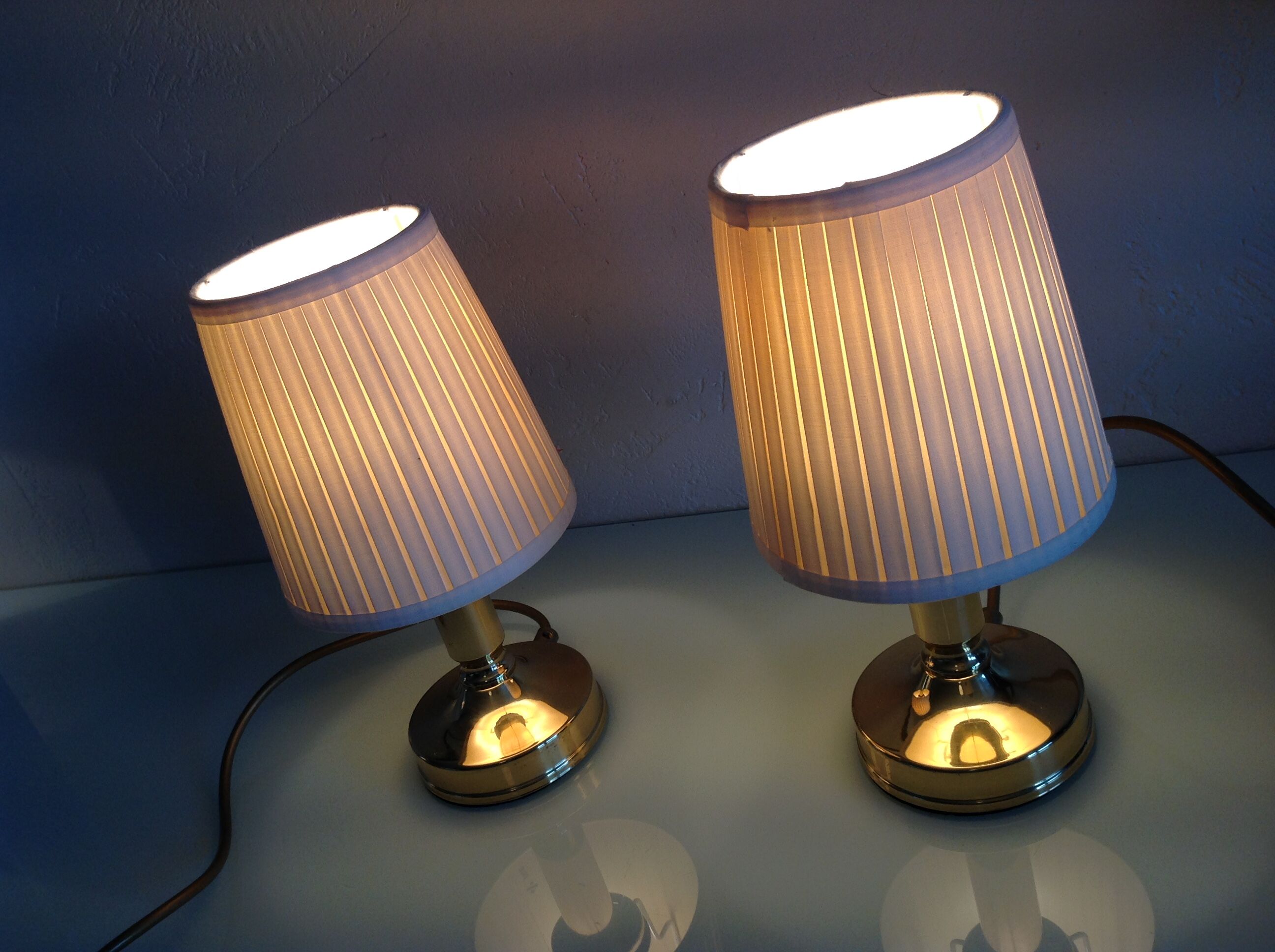 Pair of bedside lamps in golden metal and lampshade creme / vintage years 60-70