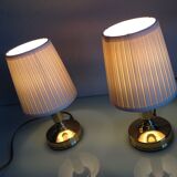 Pair of bedside lamps in golden metal and lampshade creme / vintage years 60-70