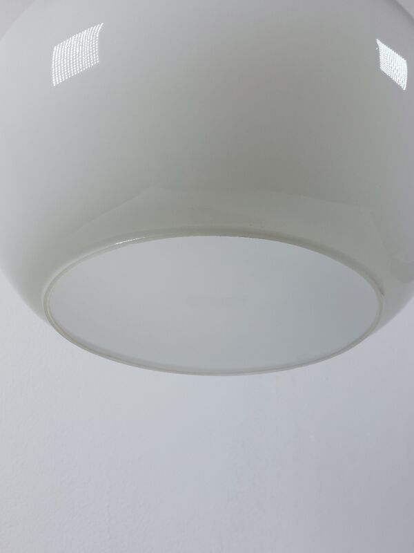 Vintage ceiling lamp Peill & Putzler in chrome and opal glass from the space age.