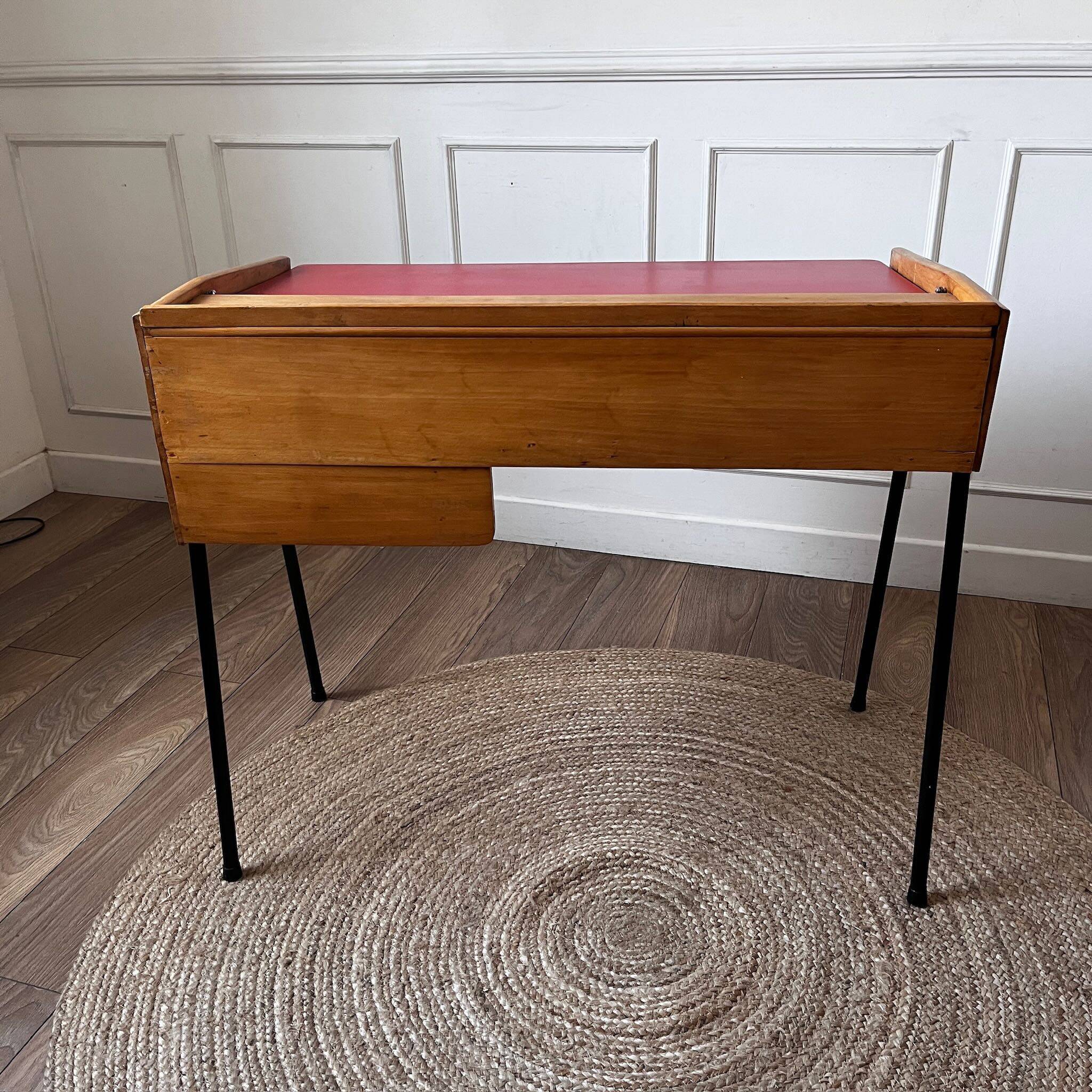 Small vintage red and wood desk