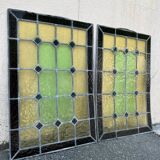 Pair of stained glass windows with geometric patterns late nineteenth century