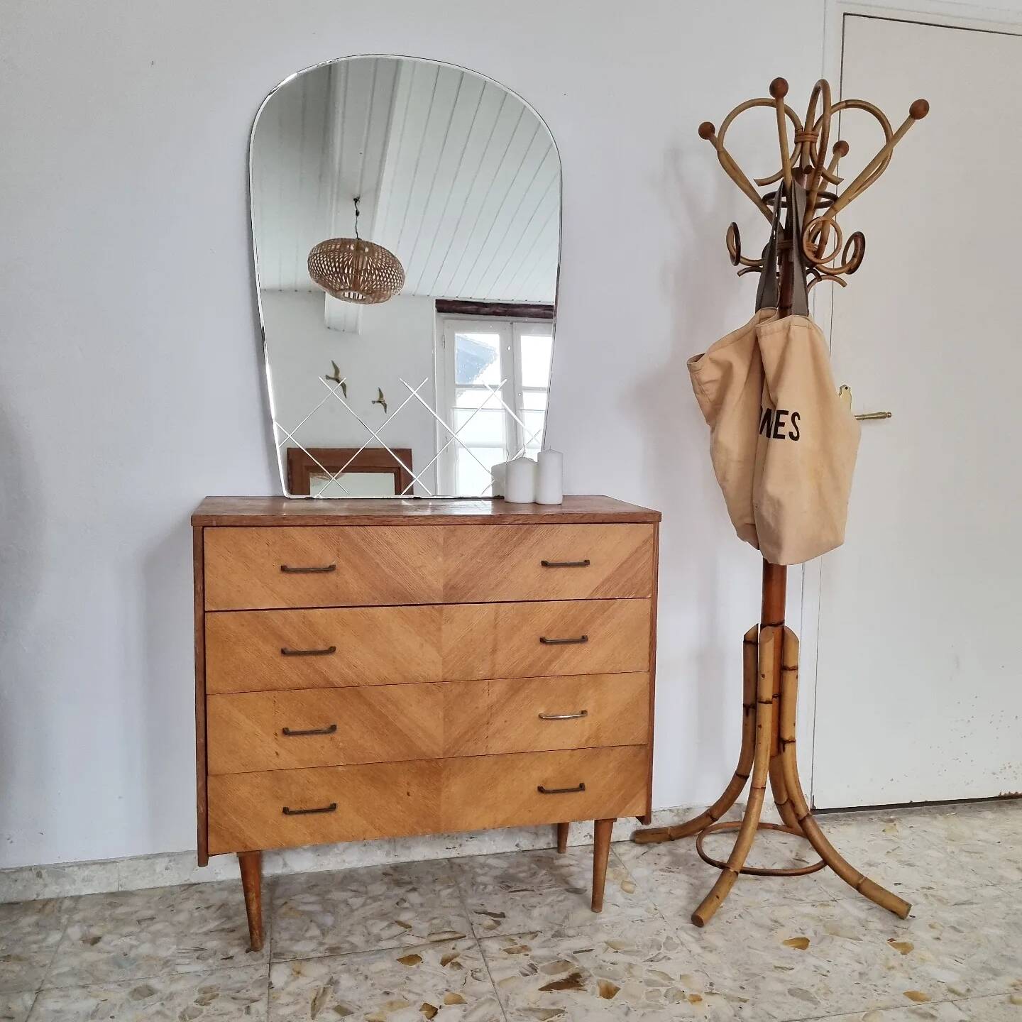 Large vintage beveled arch mirror