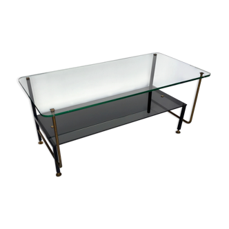 Modernist coffee table - metal tubular base and glass top - 1960