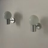 Pair of vintage wall lights, aluminum and opaline, France, 1980