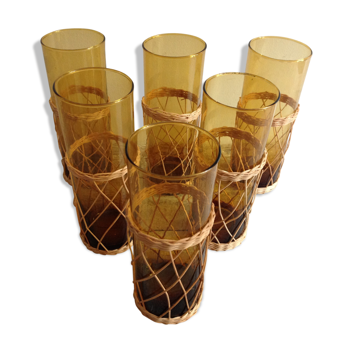 Series of 6 amber glasses