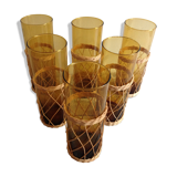 Series of 6 amber glasses