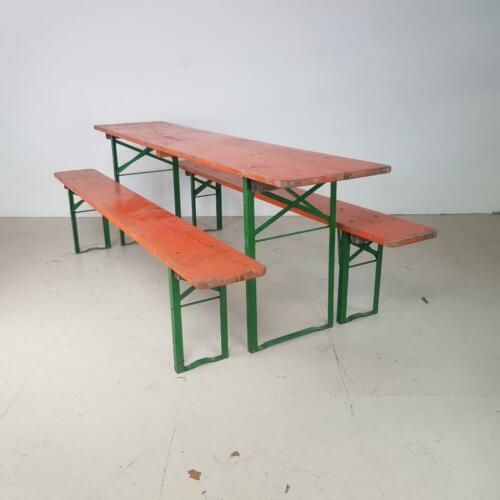 Vintage german beer table and benches orange