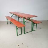 Vintage german beer table and benches orange