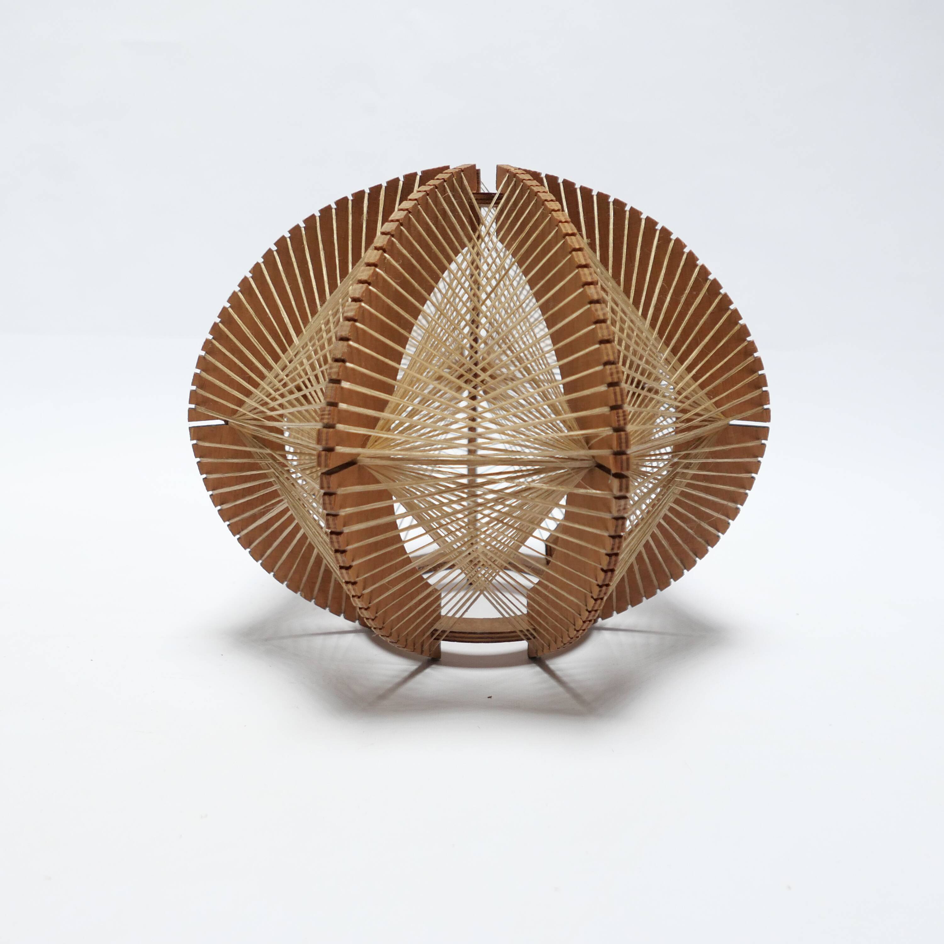 Scandinavian design pendant lampshade 70s 1970s vintage in wood and wire