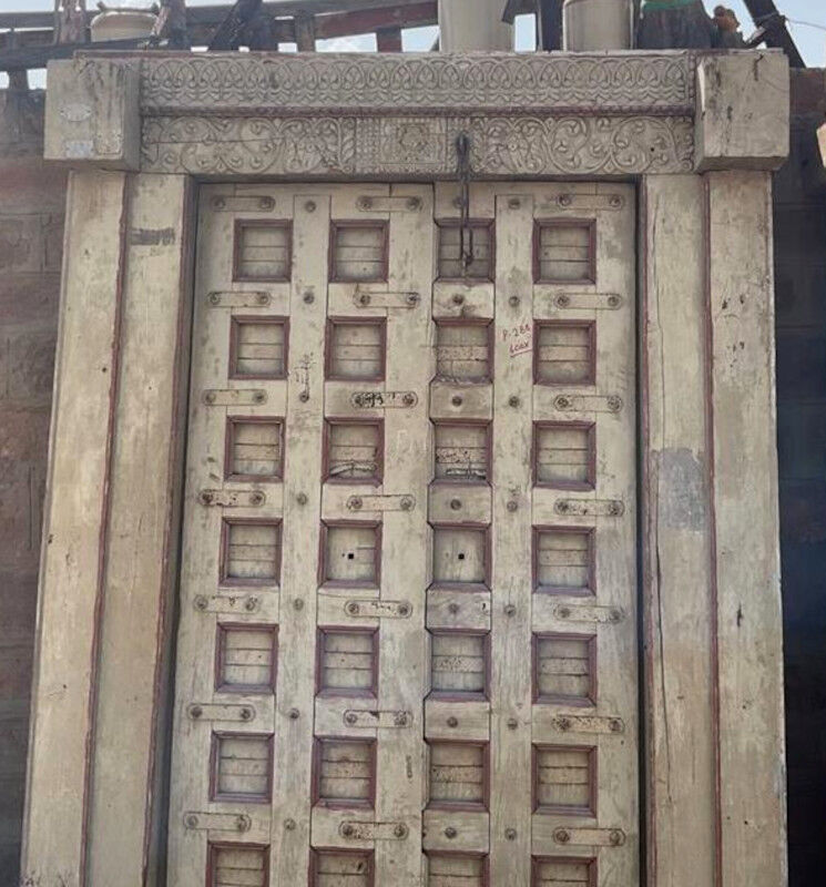Old Indian door in old teak, piece and patina of origin
