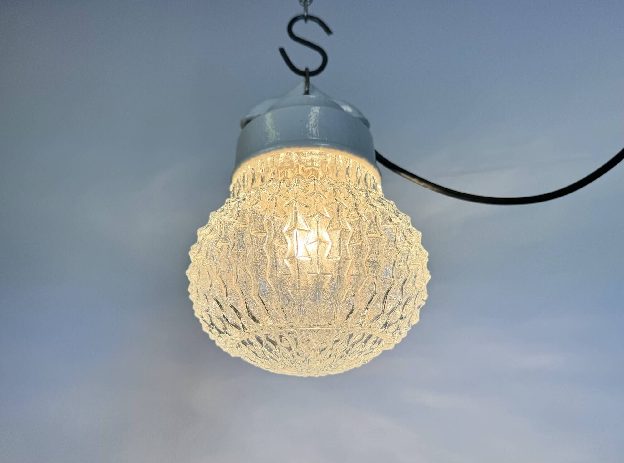 Vintage White Porcelain Pendant Light, 1970s