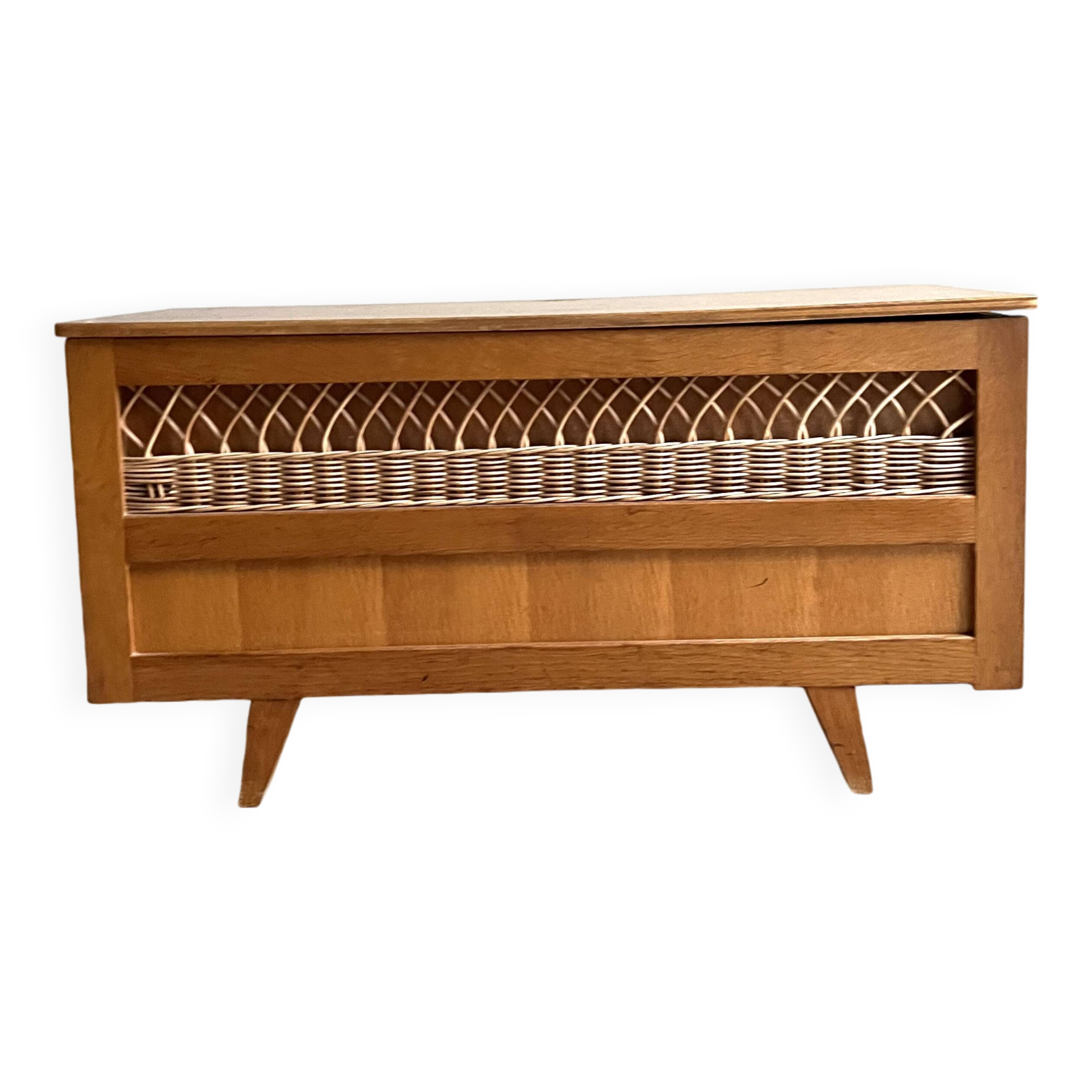 Wooden and rattan chest