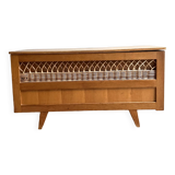 Wooden and rattan chest