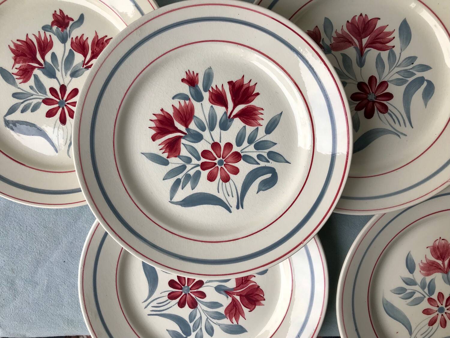 5 assiettes plates anciennes Luneville Herblay