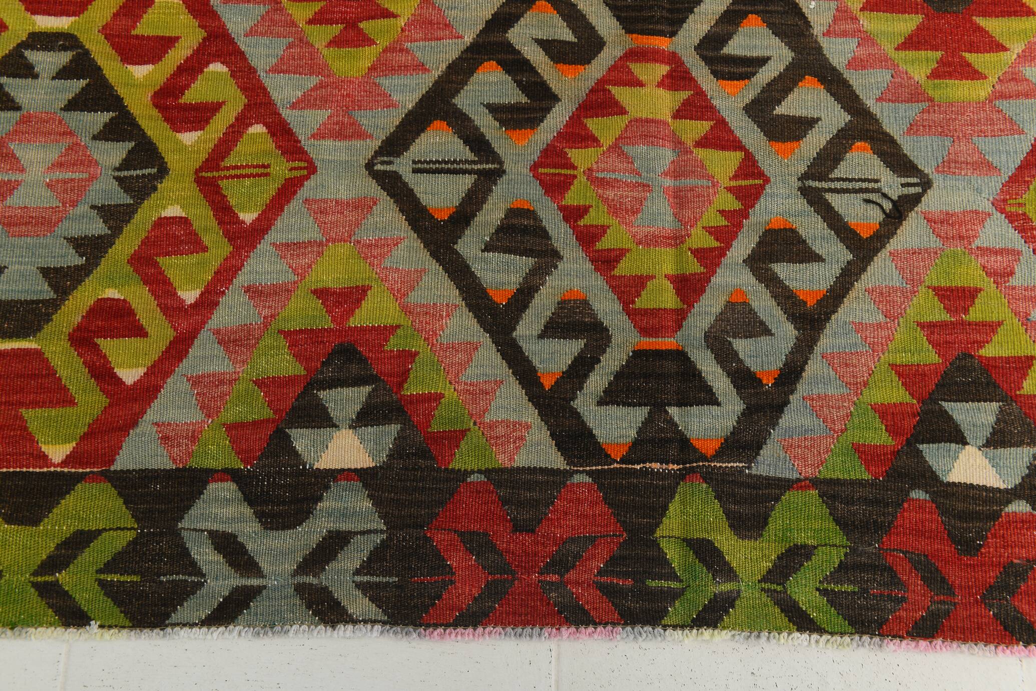 Large Green Handmade Vintage Kilim Rug, 184x309Cm